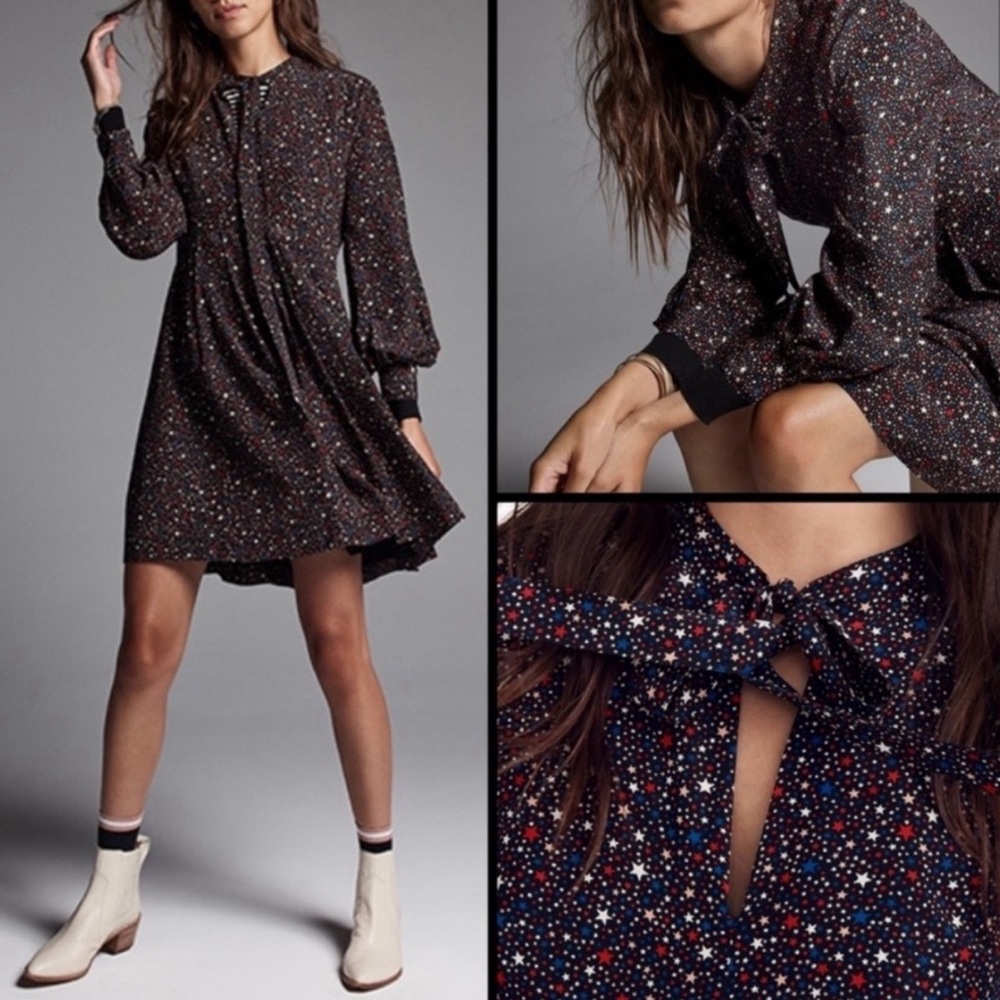 Madewell 100% Silk Balsam Tie Neck Dress in Starry Night - Size 4